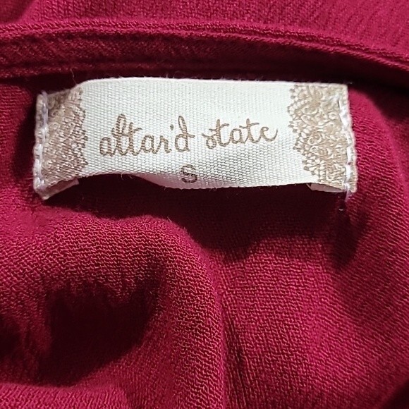 Altar'd State Ruby Red Long Sleeve Dress w elasticized waist & wrists Size small - Picture 9 of 11